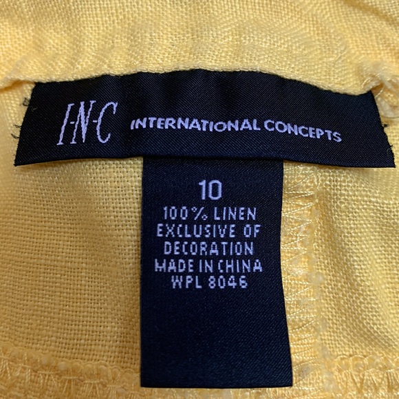 INC International Concepts Yellow Linen Drawstring Wide Leg Pants Crystal Detail - Picture 9 of 9